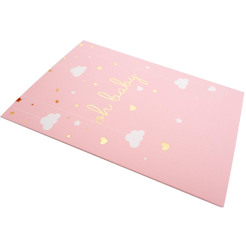 CHRIZ.Z Baby Shower Card - Single Pink Greeting Cards 5" x 7" with Kraft Envelope - Gold Foil Printing "Oh Baby!" for Congratulations Babyshower for Newborn Girl - Blank Inside (Pink) - Image 3